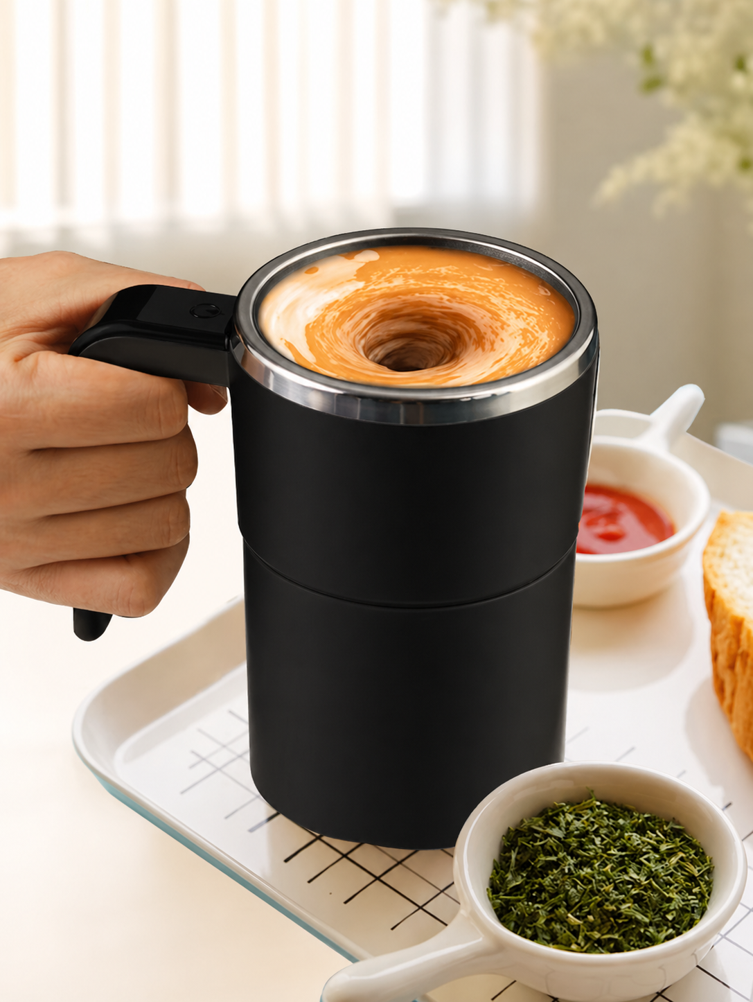 Self-stirring coffee mug